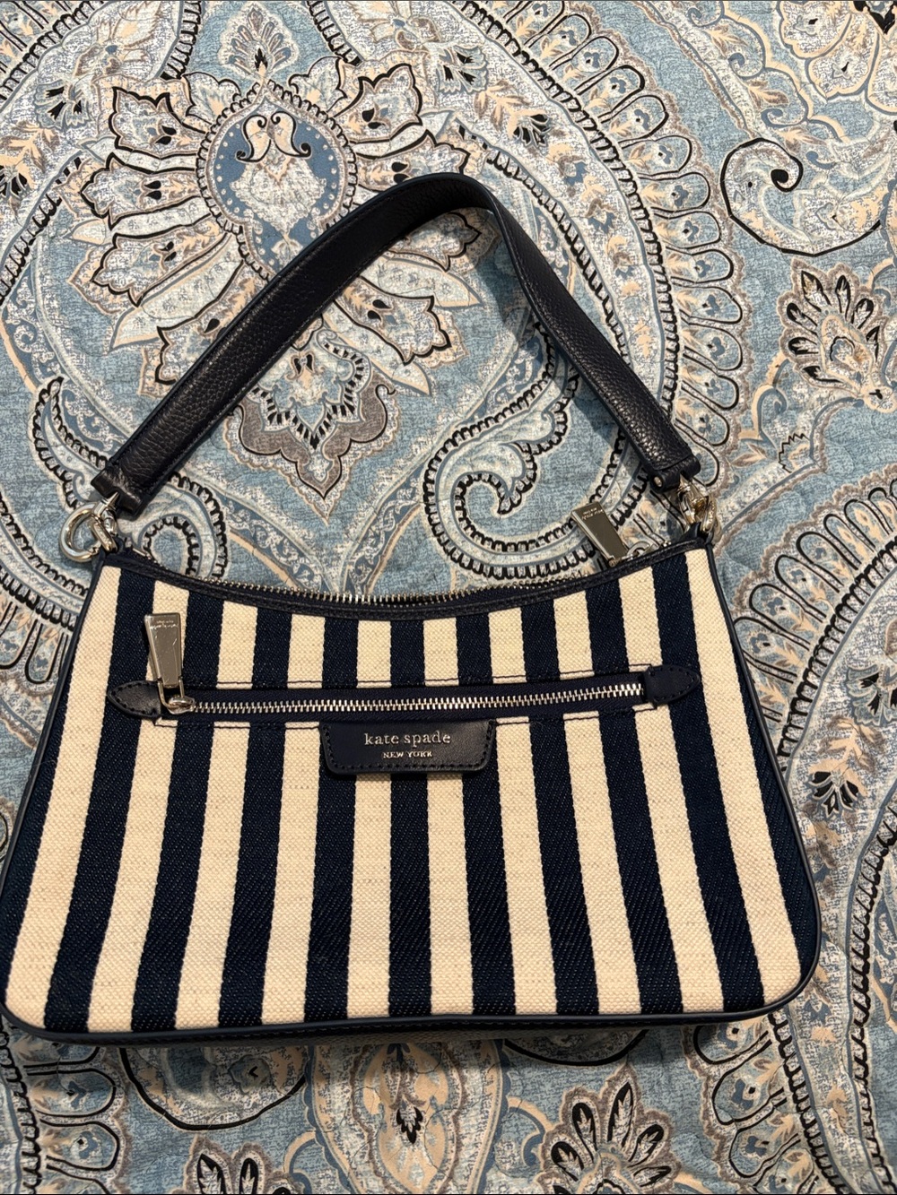 kate spade Navy and Cream Striped Canvas Shoulder Bag